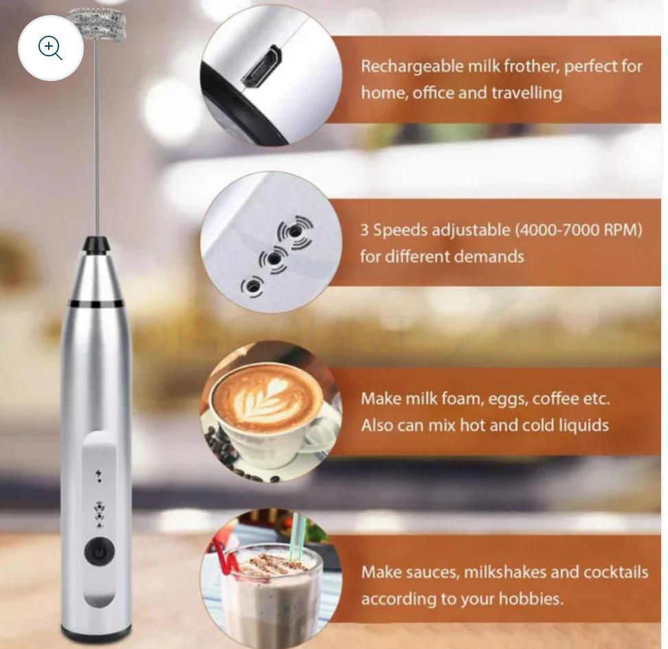 2 in 1 Rechargeable Electric Coffee Beater & Frother
