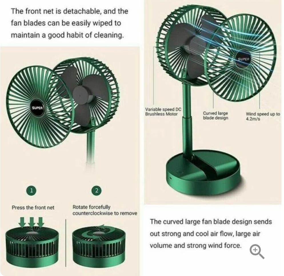 Rechargeable Fan Mini Foldable Telescopic Fan - USB Foldable Table Desk Fan