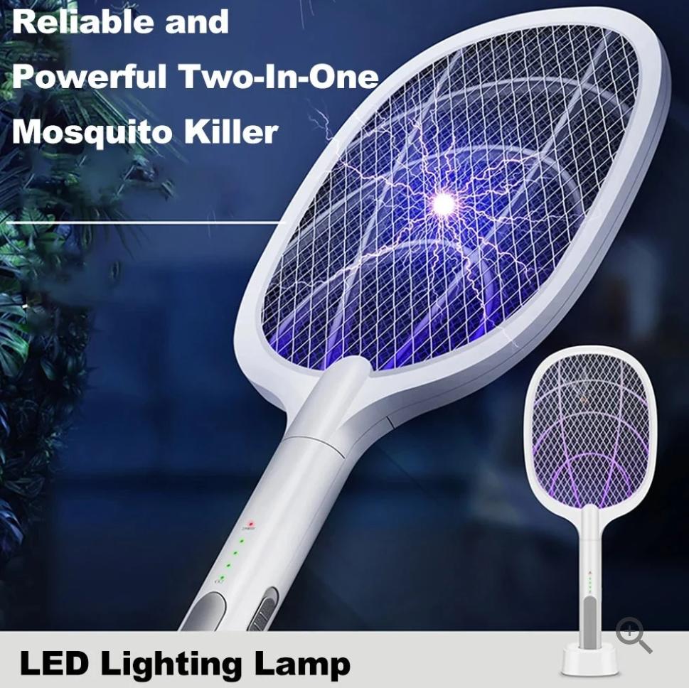 Electric Mosquito Swatter Killer Racket - Powerful USB Rechargeable, 3-Layer Fly Killer Lamp for Instant Bug Zapping