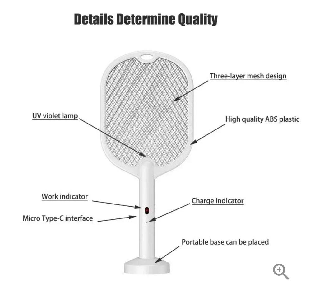 Electric Mosquito Swatter Killer Racket - Powerful USB Rechargeable, 3-Layer Fly Killer Lamp for Instant Bug Zapping