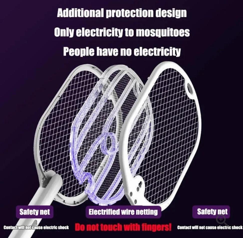 Electric Mosquito Swatter Killer Racket - Powerful USB Rechargeable, 3-Layer Fly Killer Lamp for Instant Bug Zapping