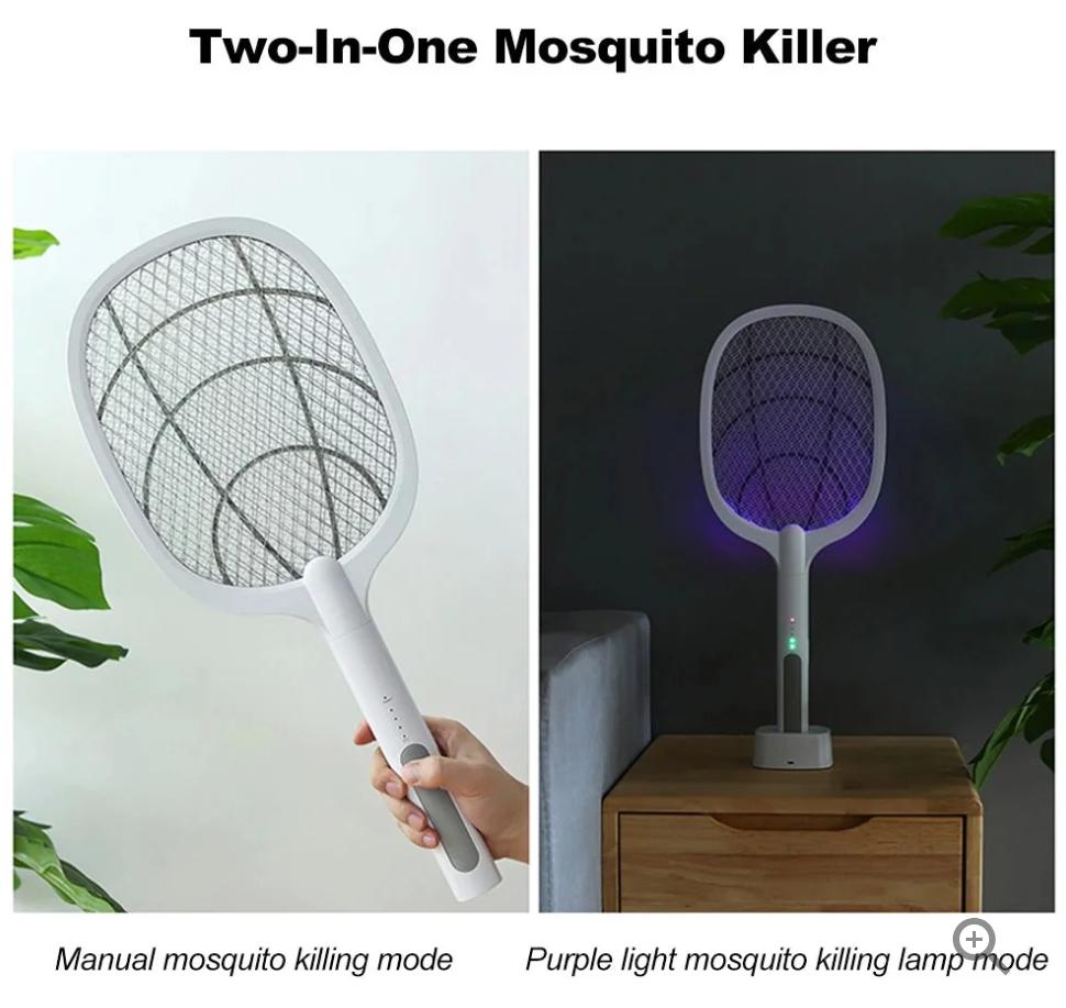 Electric Mosquito Swatter Killer Racket - Powerful USB Rechargeable, 3-Layer Fly Killer Lamp for Instant Bug Zapping