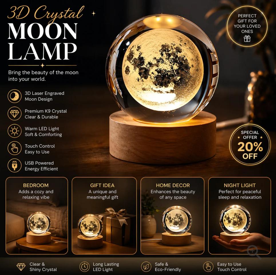 Galaxy Crystal Ball Lamp | 3D Planet Moon Night Light