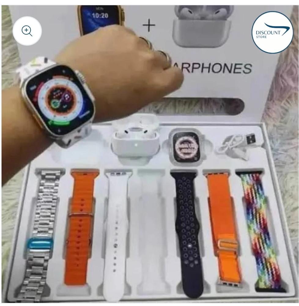 I20 Ultra Watch Max Suit Smart Watch + Earbuds (10 in 1 Set)