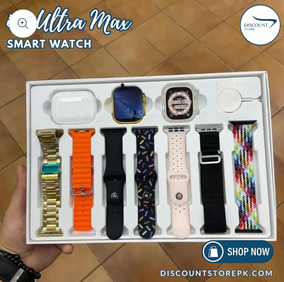 I20 Ultra Watch Max Suit Smart Watch + Earbuds (10 in 1 Set)